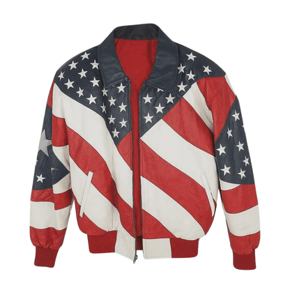 Men's Vintage American Flag Leather Bomber Jacket | 90s Retro Biker Style Outerwear