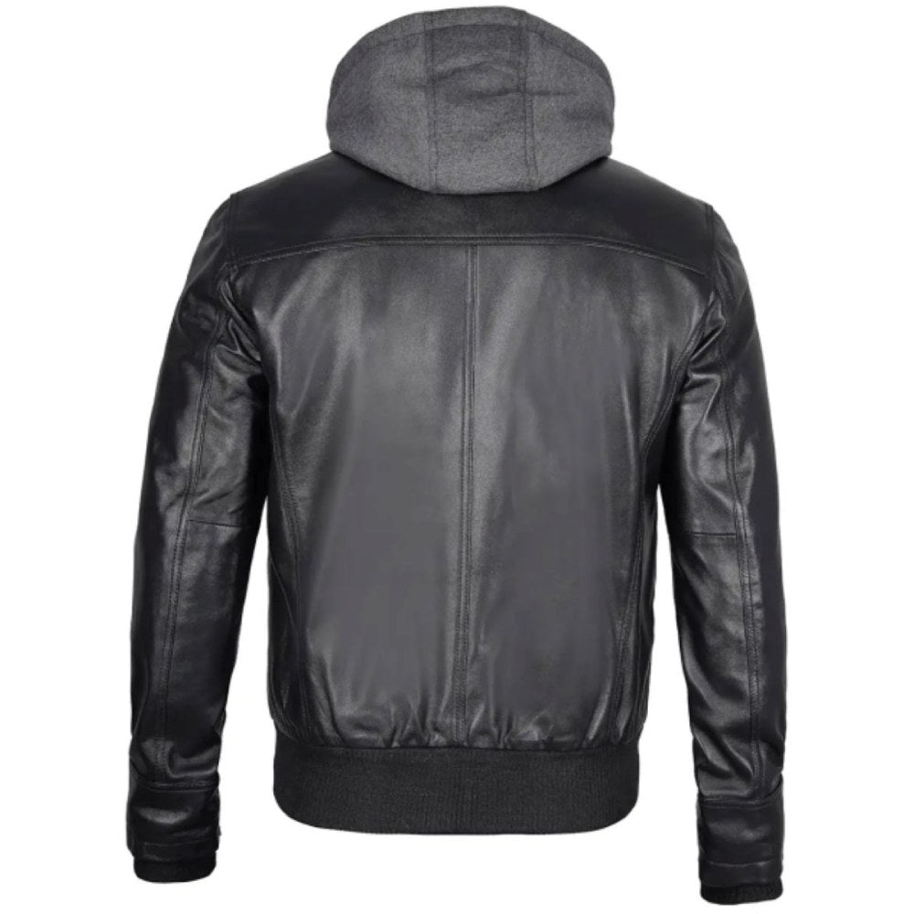 Rugged Black Hoodie Bomber Jacket