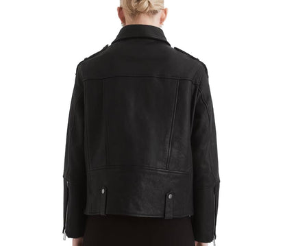 Stealth Black Loose-Fit Leather Biker Jacket