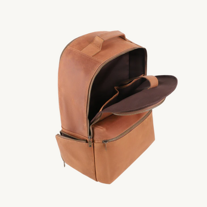 Tan Brown Leather Backpack