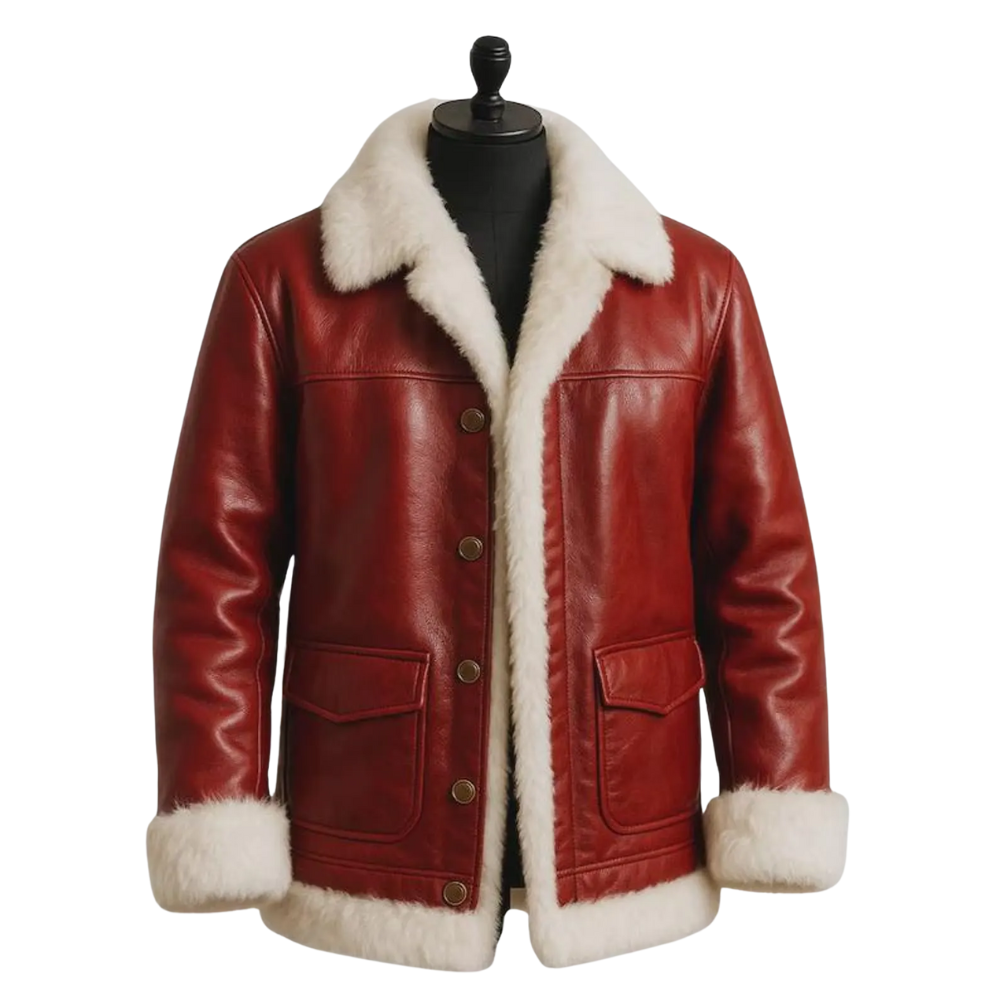 The Santa B3 Pilot Red Faux  Shearling Leather Jacket