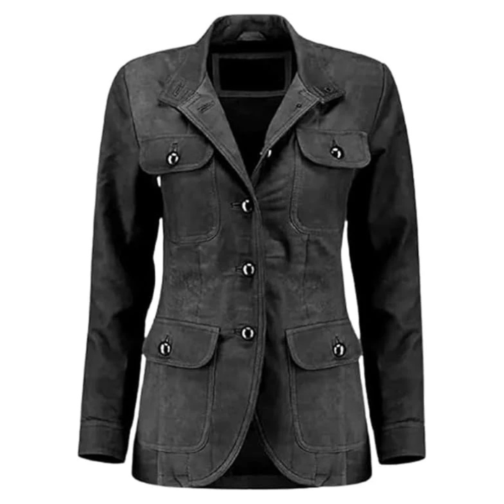 Vintage Black Suede Leather Coat