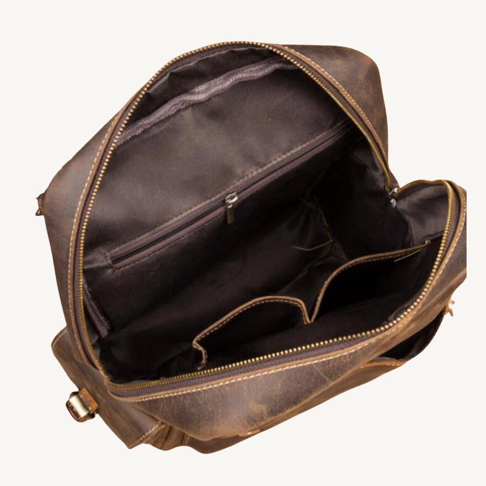 Vintage Full-Grain Leather Roll-Top Backpack for Women