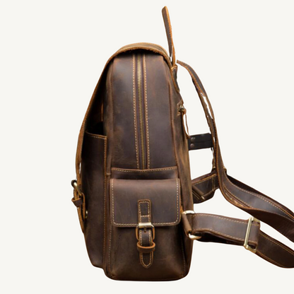 Vintage Full-Grain Leather Roll-Top Backpack for Women