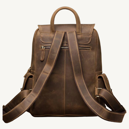 Vintage Full-Grain Leather Roll-Top Backpack for Women