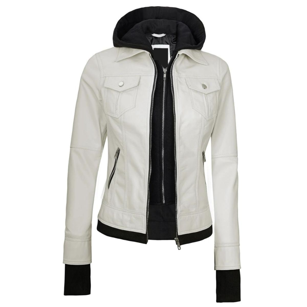 White Finesse Bomber Hooded Jacket
