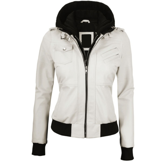 White Whimsy Biker Hooded Jacket