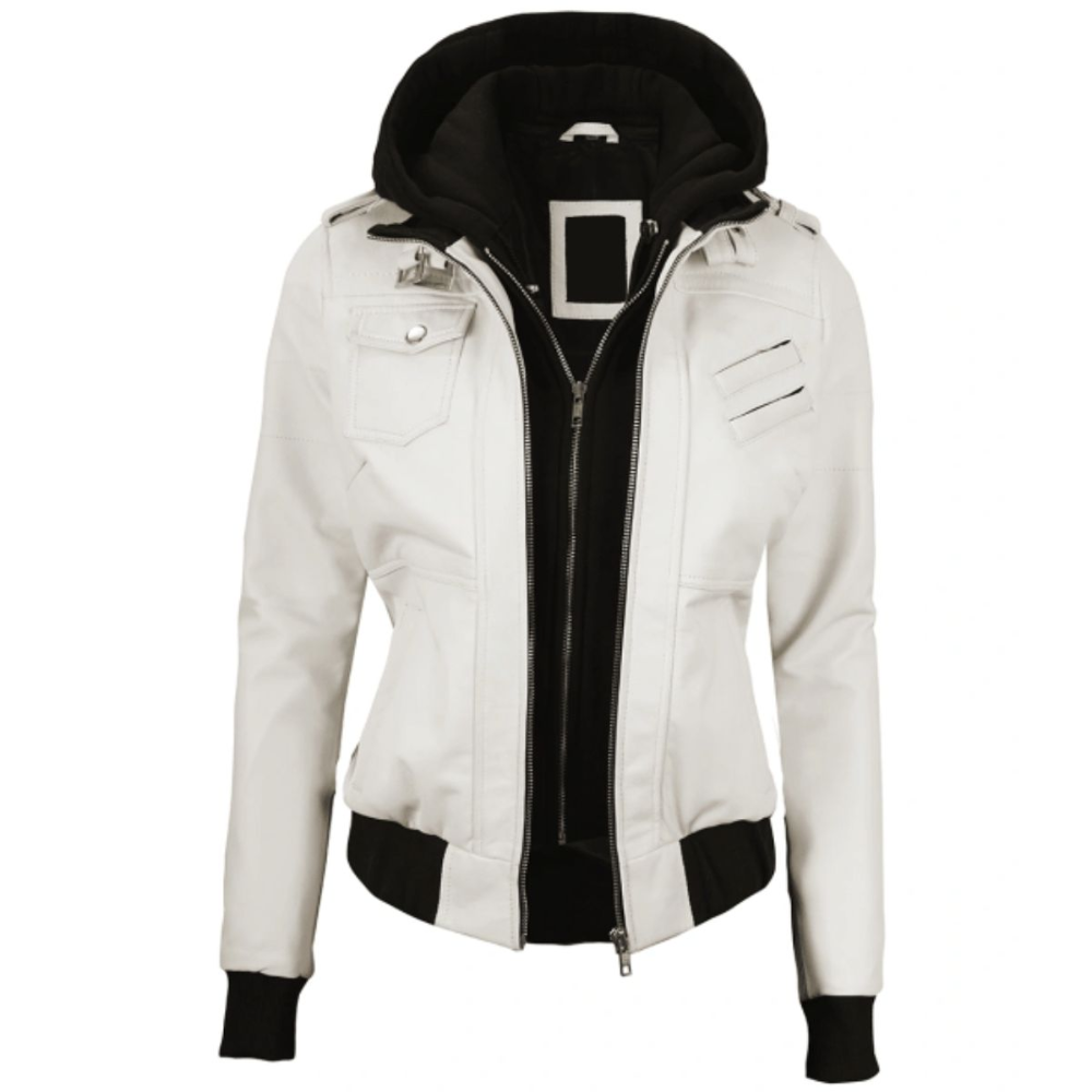 White Whimsy Biker Hooded Jacket