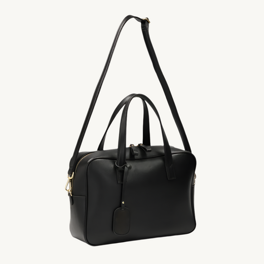 Jet Black Leather Handbag