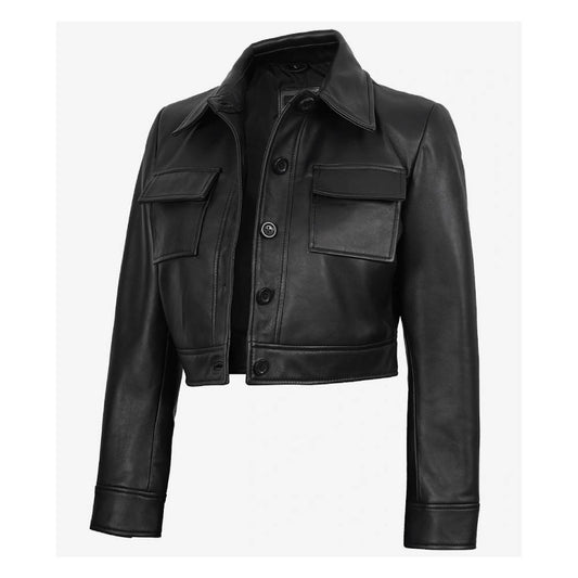 Women's Black Cropped Leather Jacket