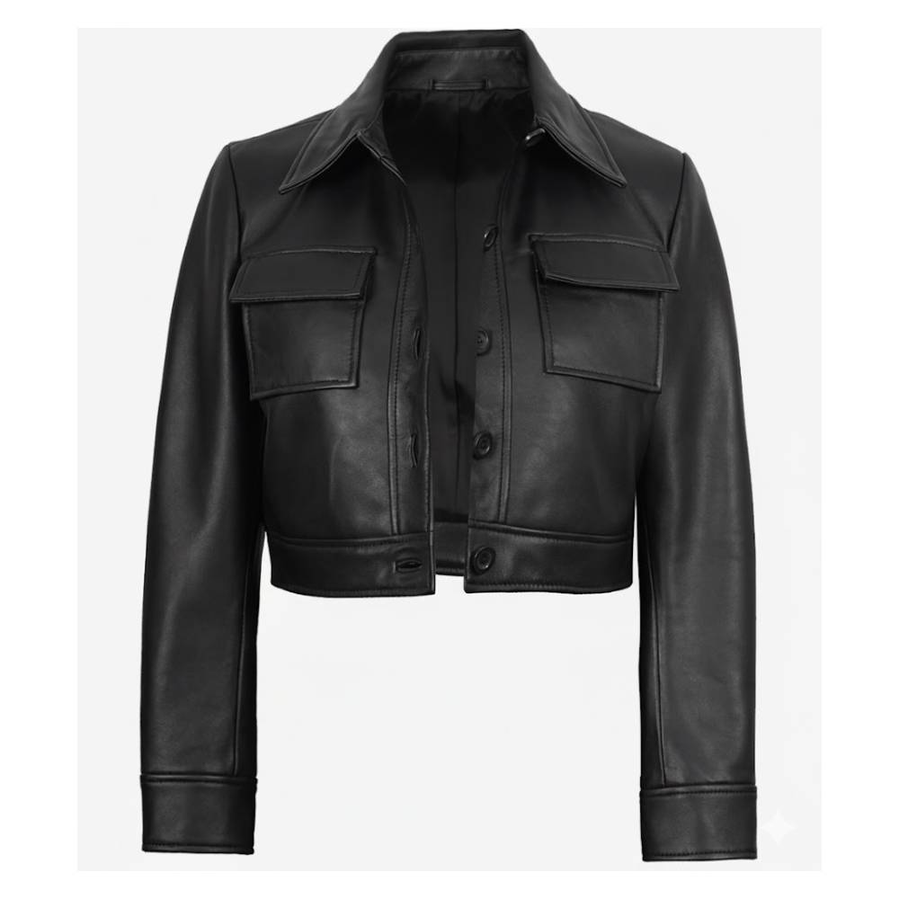 Women's Black Cropped Leather Jacket