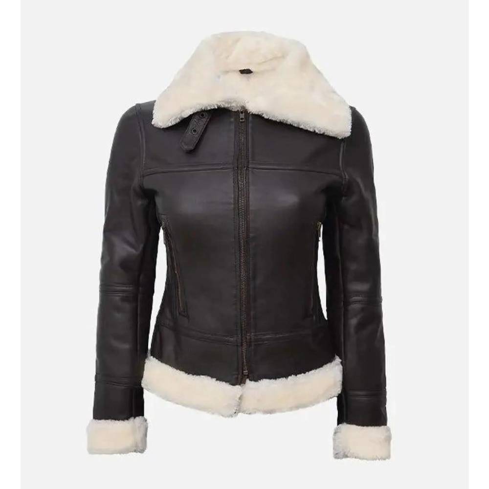 Women's Dark Brown Aviator Bomber Jacket