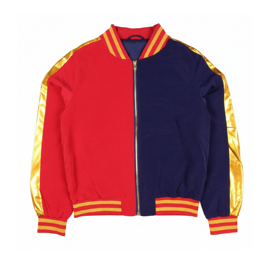 Women's Red & Blue Satin Bomber Jacket